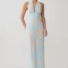 Nadine Halter Scarf Chiffon Maxi Dress – Blue Floral Print Nadine Halter Scarf Chiffon Maxi Dress – Blue Floral Print