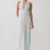 Nadine Halter Scarf Chiffon Maxi Dress – Blue Floral Print Nadine Halter Scarf Chiffon Maxi Dress – Blue Floral Print