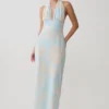 Nadine Halter Scarf Chiffon Maxi Dress – Blue Floral Print Nadine Halter Scarf Chiffon Maxi Dress – Blue Floral Print