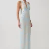 Nadine Halter Scarf Chiffon Maxi Dress – Blue Floral Print Nadine Halter Scarf Chiffon Maxi Dress – Blue Floral Print
