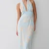 Nadine Halter Scarf Chiffon Maxi Dress – Blue Floral Print Nadine Halter Scarf Chiffon Maxi Dress – Blue Floral Print