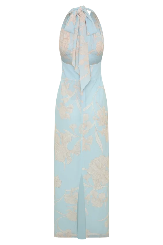 Nadine Halter Scarf Chiffon Maxi Dress – Blue Floral Print Nadine Halter Scarf Chiffon Maxi Dress – Blue Floral Print