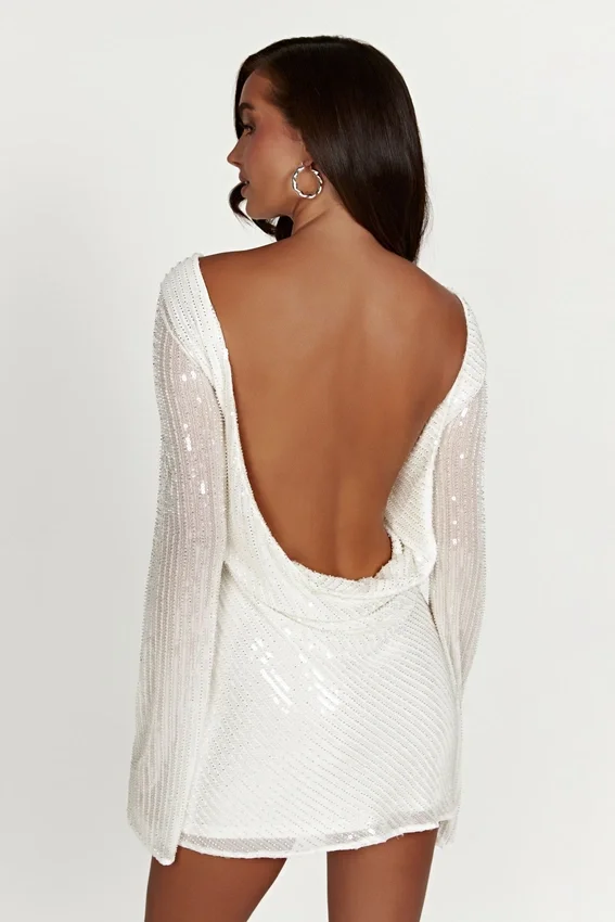 Nala Sequin Mini Dress – White Nala Sequin Mini Dress – White