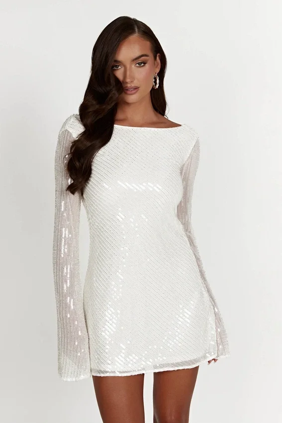 Nala Sequin Mini Dress – White Nala Sequin Mini Dress – White