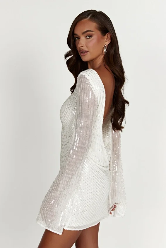 Nala Sequin Mini Dress – White Nala Sequin Mini Dress – White