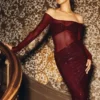 Nash Diamante Off Shoulder Maxi Dress – Mahogany Nash Diamante Off Shoulder Maxi Dress – Mahogany