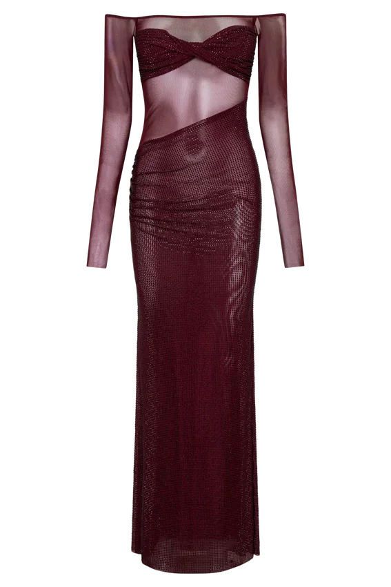 Nash Diamante Off Shoulder Maxi Dress – Mahogany Nash Diamante Off Shoulder Maxi Dress – Mahogany
