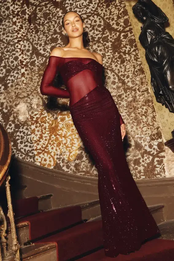 Nash Diamante Off Shoulder Maxi Dress – Mahogany Nash Diamante Off Shoulder Maxi Dress – Mahogany
