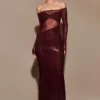 Nash Diamante Off Shoulder Maxi Dress – Mahogany Nash Diamante Off Shoulder Maxi Dress – Mahogany