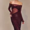 Nash Diamante Off Shoulder Maxi Dress – Mahogany Nash Diamante Off Shoulder Maxi Dress – Mahogany