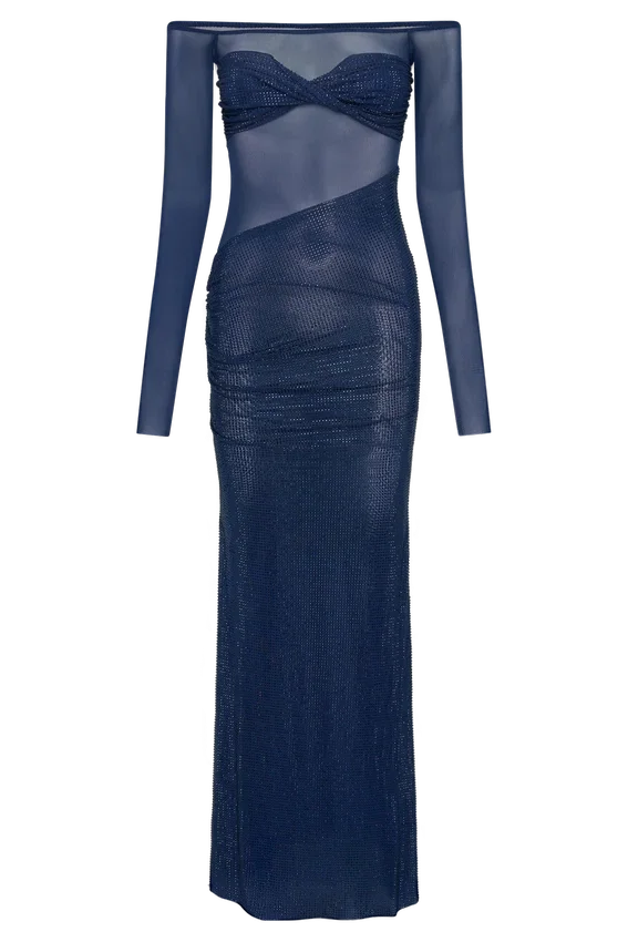 Nash Diamante Off Shoulder Maxi Dress – Navy Nash Diamante Off Shoulder Maxi Dress – Navy
