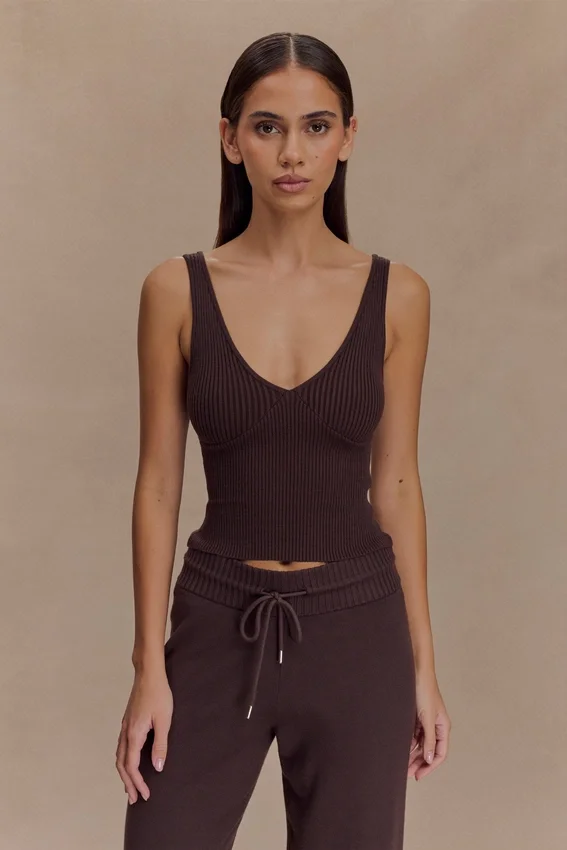 Natalya Ribbed Knit Cami Top – Dark Chocolate Natalya Ribbed Knit Cami Top – Dark Chocolate