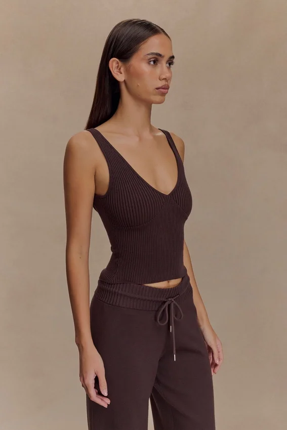 Natalya Ribbed Knit Cami Top – Dark Chocolate Natalya Ribbed Knit Cami Top – Dark Chocolate