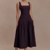 Natascha Drop Waist Cotton Midi Dress – Chocolate Natascha Drop Waist Cotton Midi Dress – Chocolate