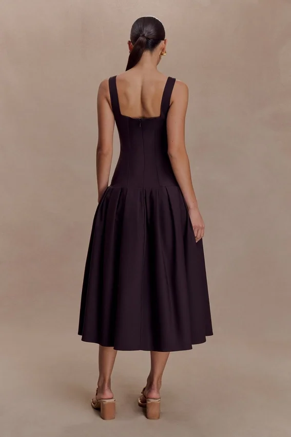 Natascha Drop Waist Cotton Midi Dress – Chocolate Natascha Drop Waist Cotton Midi Dress – Chocolate