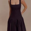 Natascha Drop Waist Cotton Midi Dress – Chocolate Natascha Drop Waist Cotton Midi Dress – Chocolate