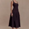 Natascha Drop Waist Cotton Midi Dress – Chocolate Natascha Drop Waist Cotton Midi Dress – Chocolate