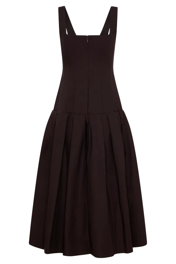 Natascha Drop Waist Cotton Midi Dress – Chocolate Natascha Drop Waist Cotton Midi Dress – Chocolate