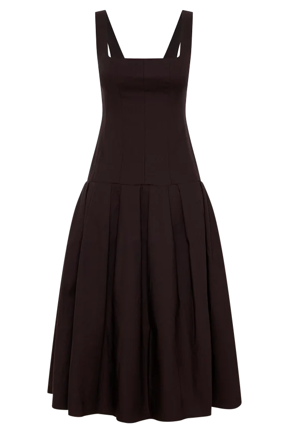 Natascha Drop Waist Cotton Midi Dress – Chocolate Natascha Drop Waist Cotton Midi Dress – Chocolate
