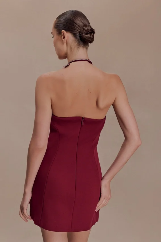 Nathalie Halter Neck Floral Mini Dress – Merlot Nathalie Halter Neck Floral Mini Dress – Merlot