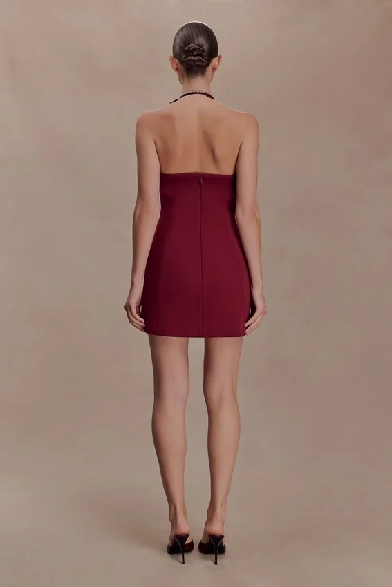 Nathalie Halter Neck Floral Mini Dress – Merlot Nathalie Halter Neck Floral Mini Dress – Merlot