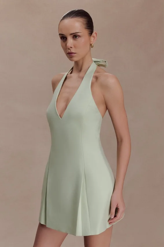 Nelly Halter Neck Cotton Mini Dress – Sage Nelly Halter Neck Cotton Mini Dress – Sage