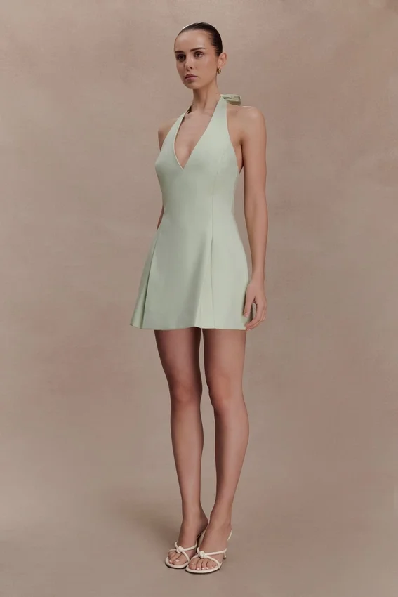 Nelly Halter Neck Cotton Mini Dress – Sage Nelly Halter Neck Cotton Mini Dress – Sage