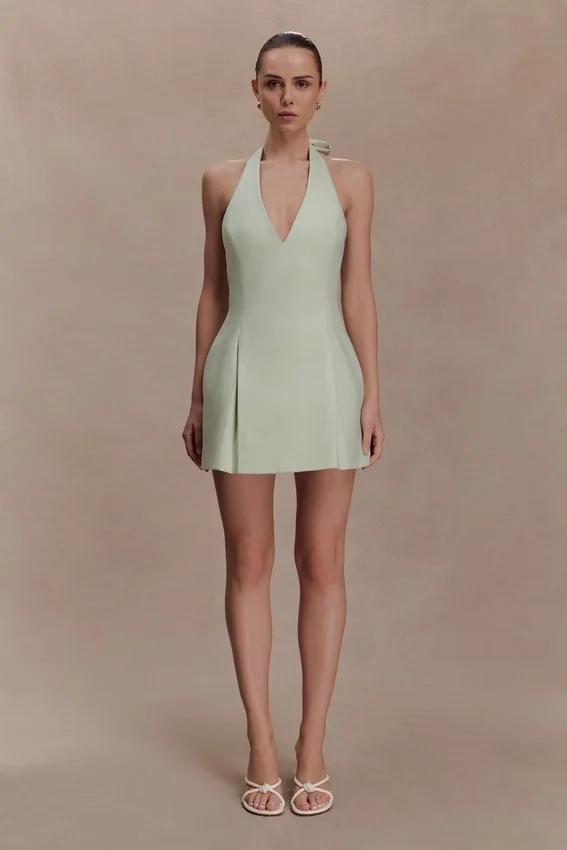 Nelly Halter Neck Cotton Mini Dress – Sage Nelly Halter Neck Cotton Mini Dress – Sage