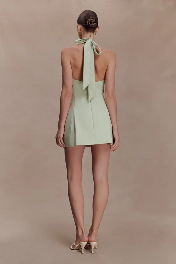 Nelly Halter Neck Cotton Mini Dress – Sage Nelly Halter Neck Cotton Mini Dress – Sage