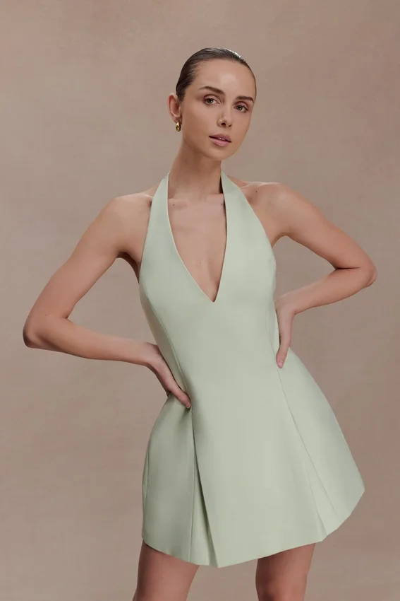 Nelly Halter Neck Cotton Mini Dress – Sage Nelly Halter Neck Cotton Mini Dress – Sage