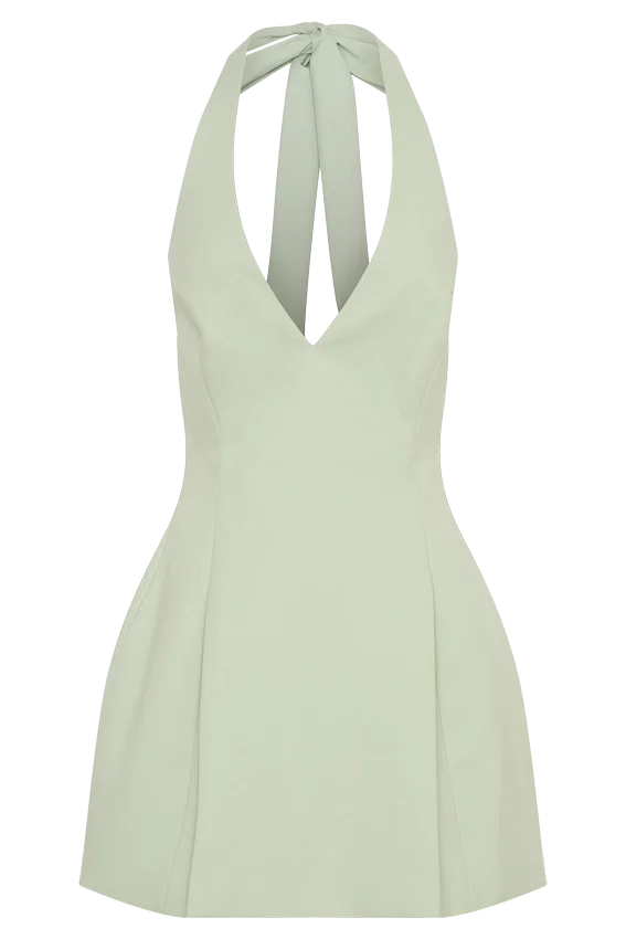 Nelly Halter Neck Cotton Mini Dress – Sage Nelly Halter Neck Cotton Mini Dress – Sage