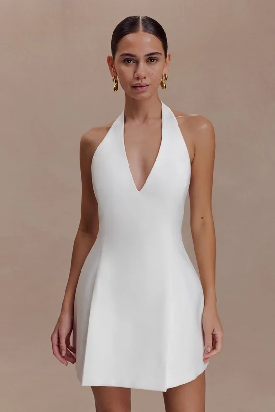 Nelly Halter Neck Cotton Mini Dress – White Nelly Halter Neck Cotton Mini Dress – White
