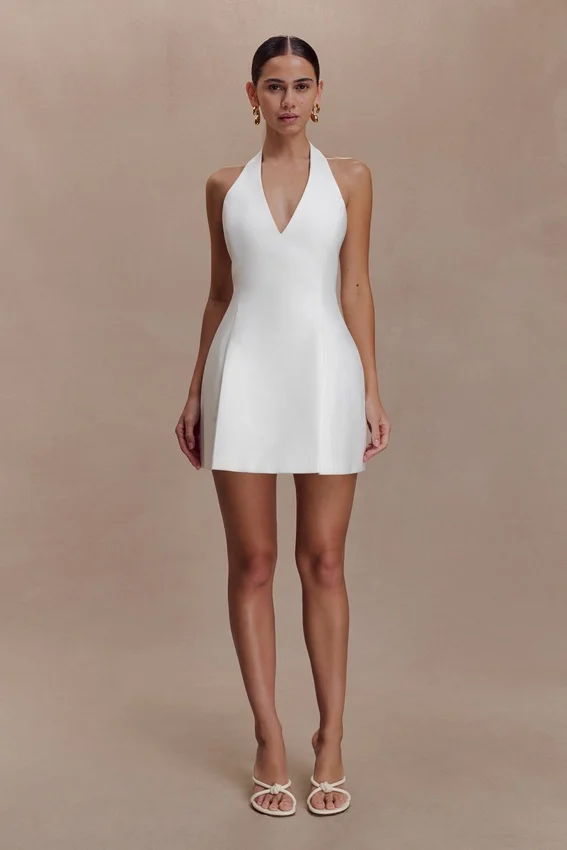 Nelly Halter Neck Cotton Mini Dress – White Nelly Halter Neck Cotton Mini Dress – White
