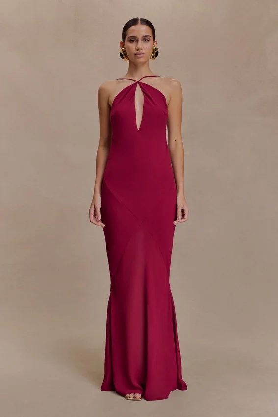 Nerea Slip Halter Maxi Dress – Cherry Red Nerea Slip Halter Maxi Dress – Cherry Red