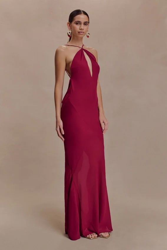 Nerea Slip Halter Maxi Dress – Cherry Red Nerea Slip Halter Maxi Dress – Cherry Red