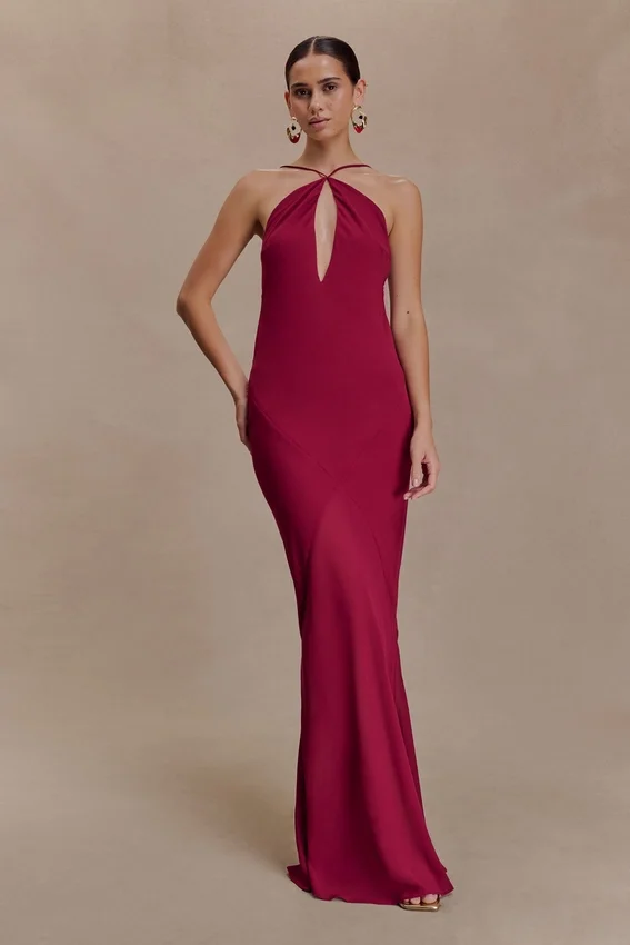 Nerea Slip Halter Maxi Dress – Cherry Red Nerea Slip Halter Maxi Dress – Cherry Red