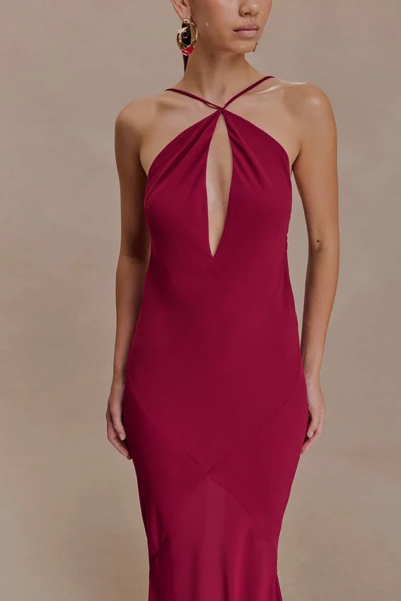 Nerea Slip Halter Maxi Dress – Cherry Red Nerea Slip Halter Maxi Dress – Cherry Red