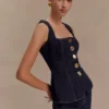 Neve Sleeveless Buttoned Denim Top – Washed Indigo Blue