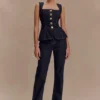 Neve Sleeveless Buttoned Denim Top – Washed Indigo Blue