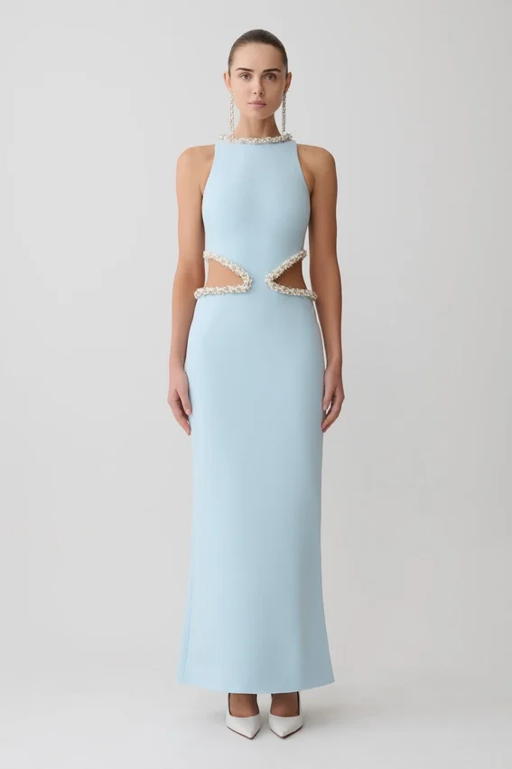 Nicole Embellished Cut Out Maxi Dress – Pale Blue Nicole Embellished Cut Out Maxi Dress – Pale Blue