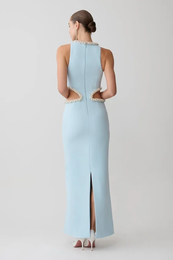 Nicole Embellished Cut Out Maxi Dress – Pale Blue Nicole Embellished Cut Out Maxi Dress – Pale Blue