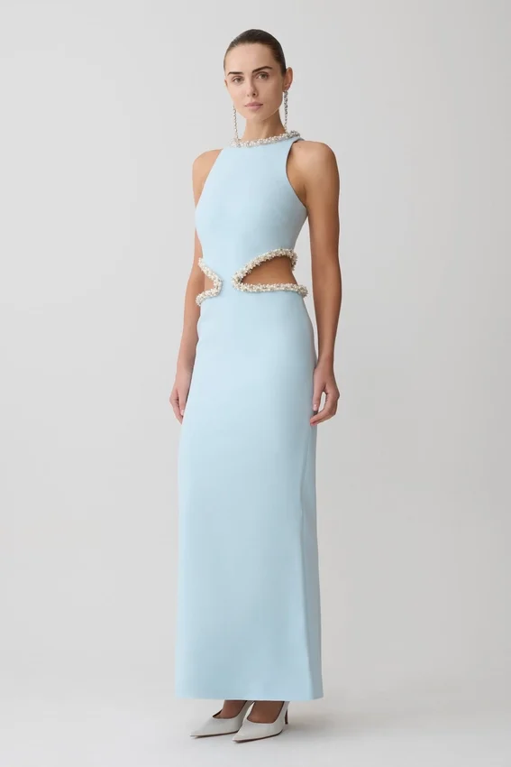 Nicole Embellished Cut Out Maxi Dress – Pale Blue Nicole Embellished Cut Out Maxi Dress – Pale Blue
