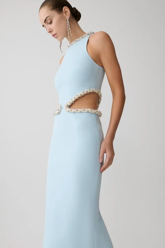 Nicole Embellished Cut Out Maxi Dress – Pale Blue Nicole Embellished Cut Out Maxi Dress – Pale Blue