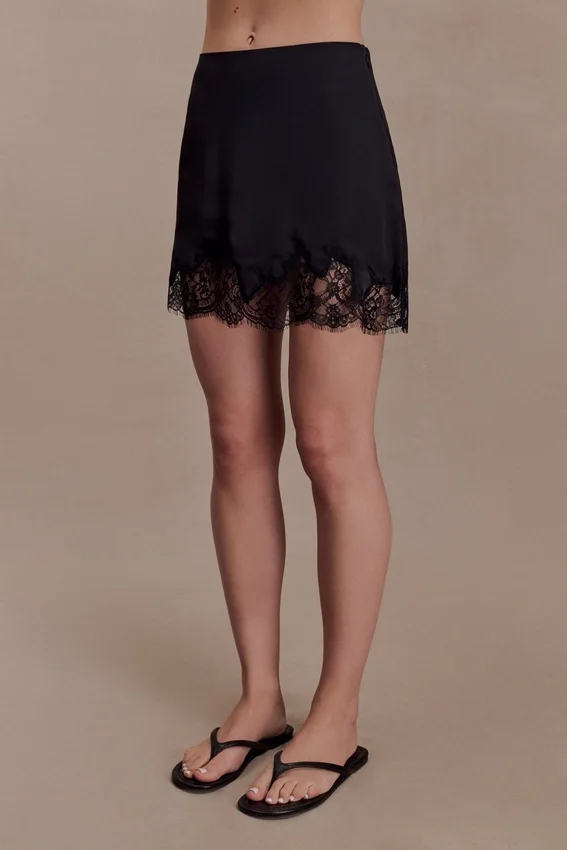Nina Lace And Satin Mini Skirt – Black Nina Lace And Satin Mini Skirt – Black