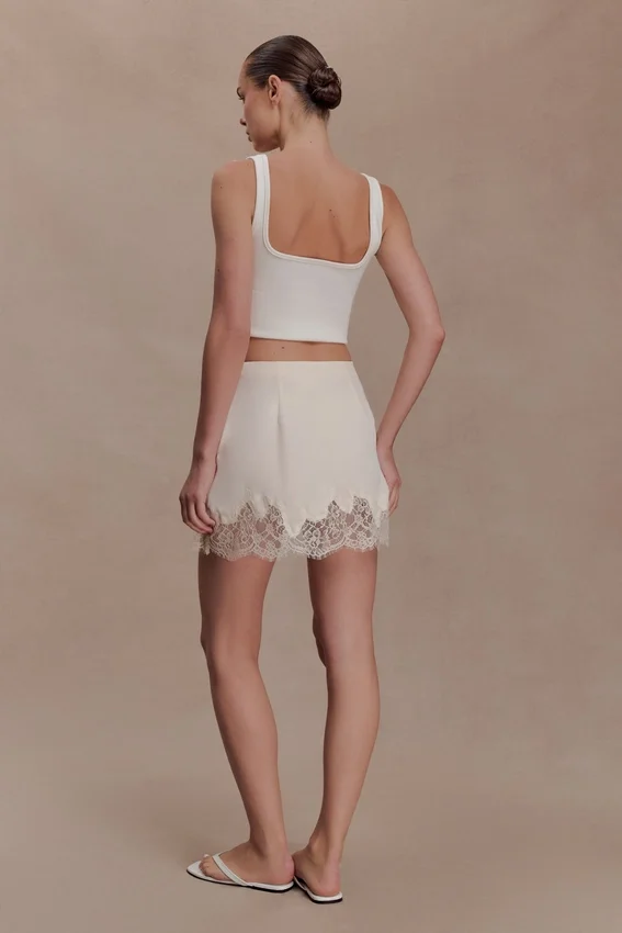 Nina Lace And Satin Mini Skirt – Ivory Nina Lace And Satin Mini Skirt – Ivory
