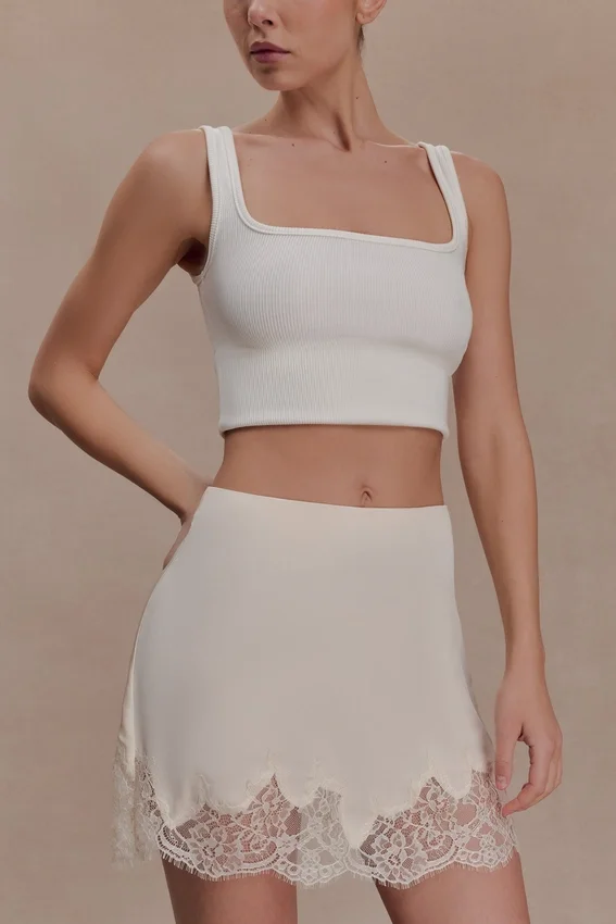 Nina Lace And Satin Mini Skirt – Ivory Nina Lace And Satin Mini Skirt – Ivory