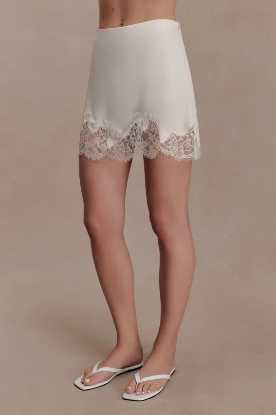 Nina Lace And Satin Mini Skirt – Ivory Nina Lace And Satin Mini Skirt – Ivory