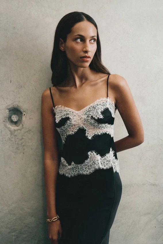 Nina Satin And Lace Camisole – Black/Ivory Nina Satin And Lace Camisole – Black/Ivory