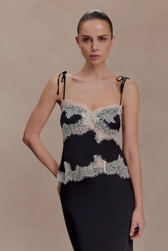 Nina Satin And Lace Camisole – Black/Ivory Nina Satin And Lace Camisole – Black/Ivory
