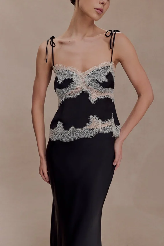 Nina Satin And Lace Camisole – Black/Ivory Nina Satin And Lace Camisole – Black/Ivory